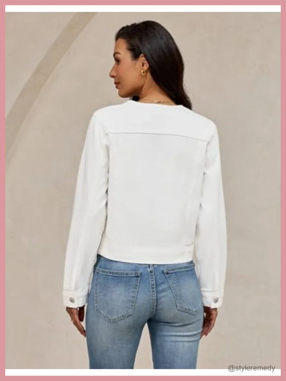 Collarless Denim Jacket Women Casual Western Long Sleeve Button Down